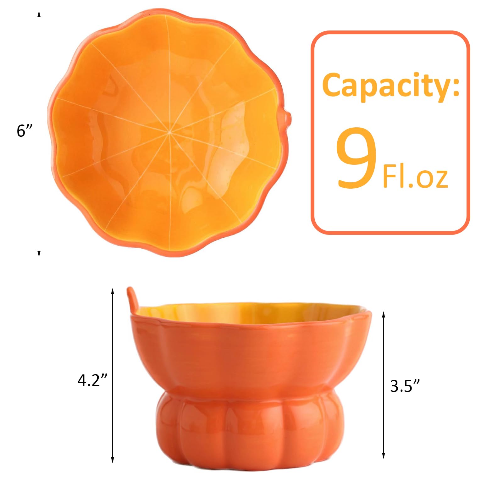 Yeexoxow pumpkin bowl side view highlighting whisker-friendly height for comfortable dining.