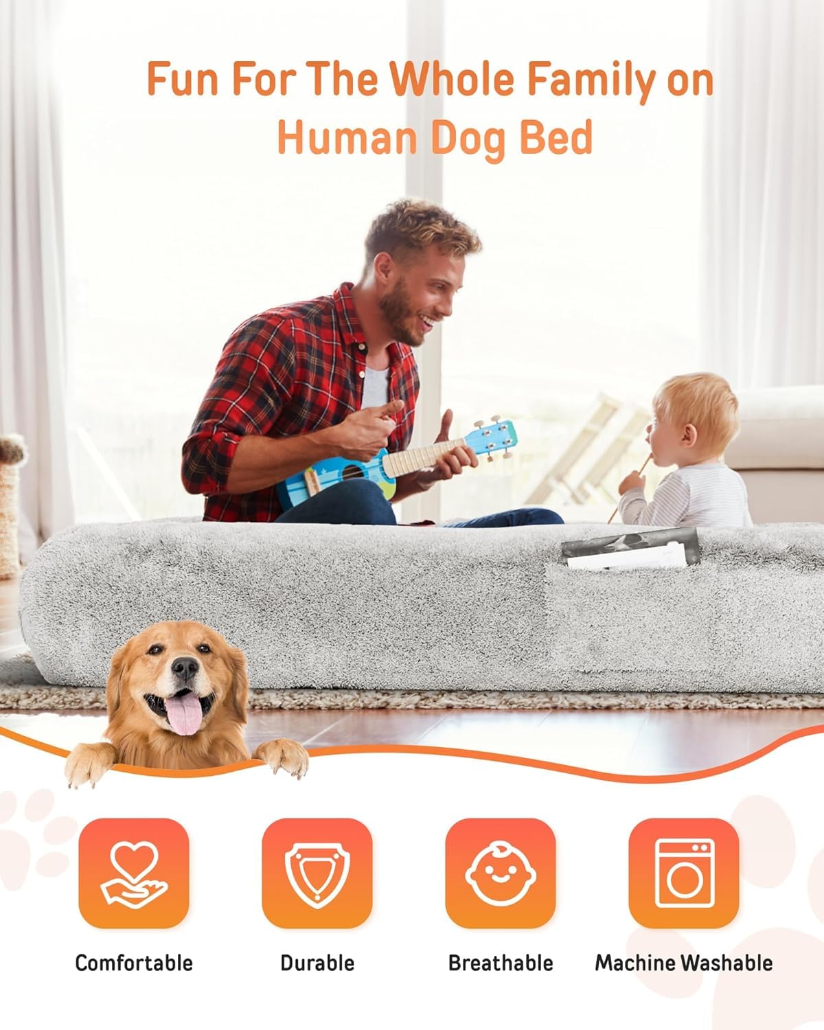 YEFU human dog bed anti-slip bottom keeps stability on floors.
