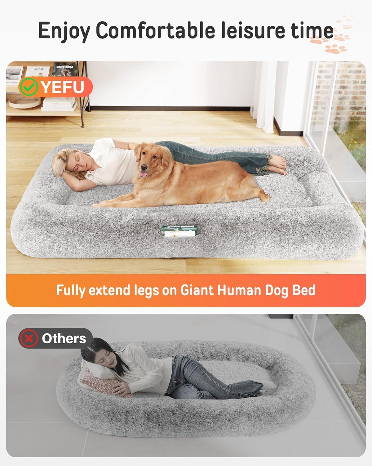 YEFU human dog bed carry-handle allows easy relocation of the large bed.