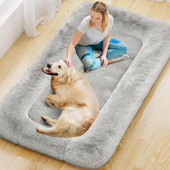 YEFU human dog bed setup shows spacious nap space for adults and pets.