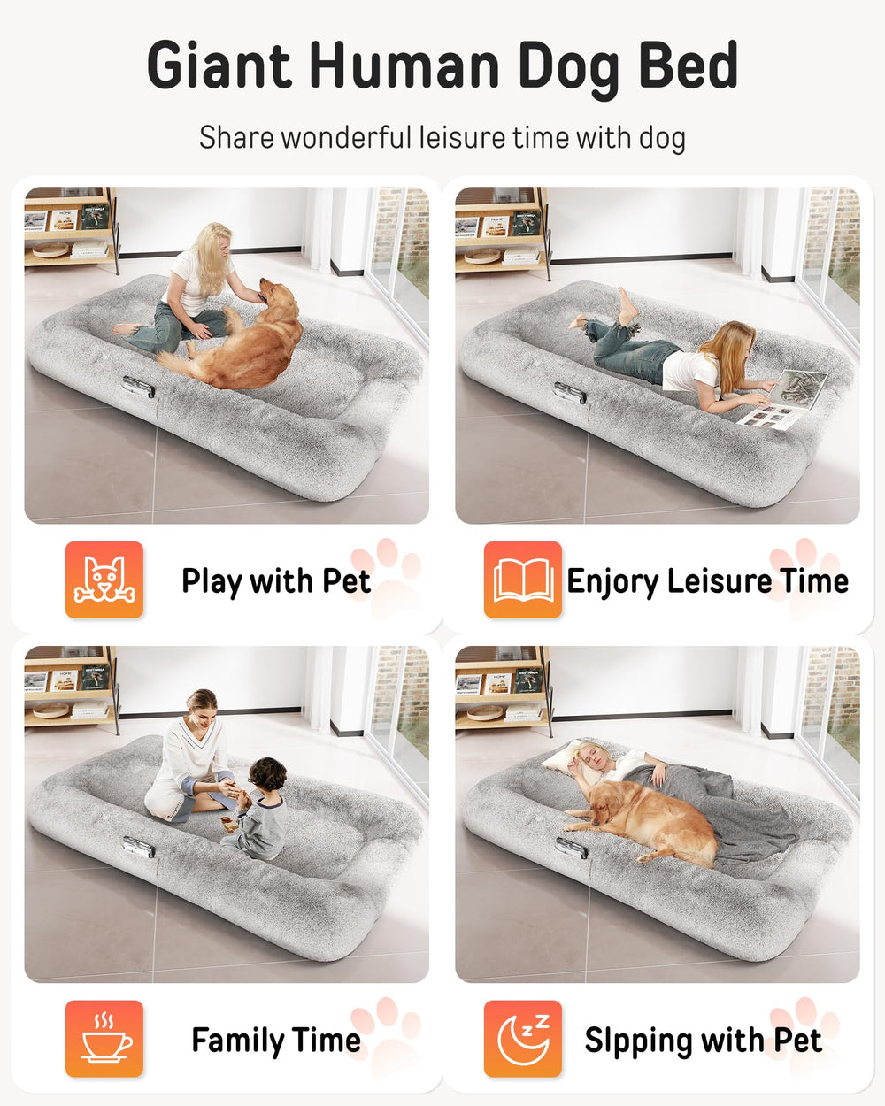 YEFU human dog bed washable-faux-fur-cover offers soft texture and easy cleaning.