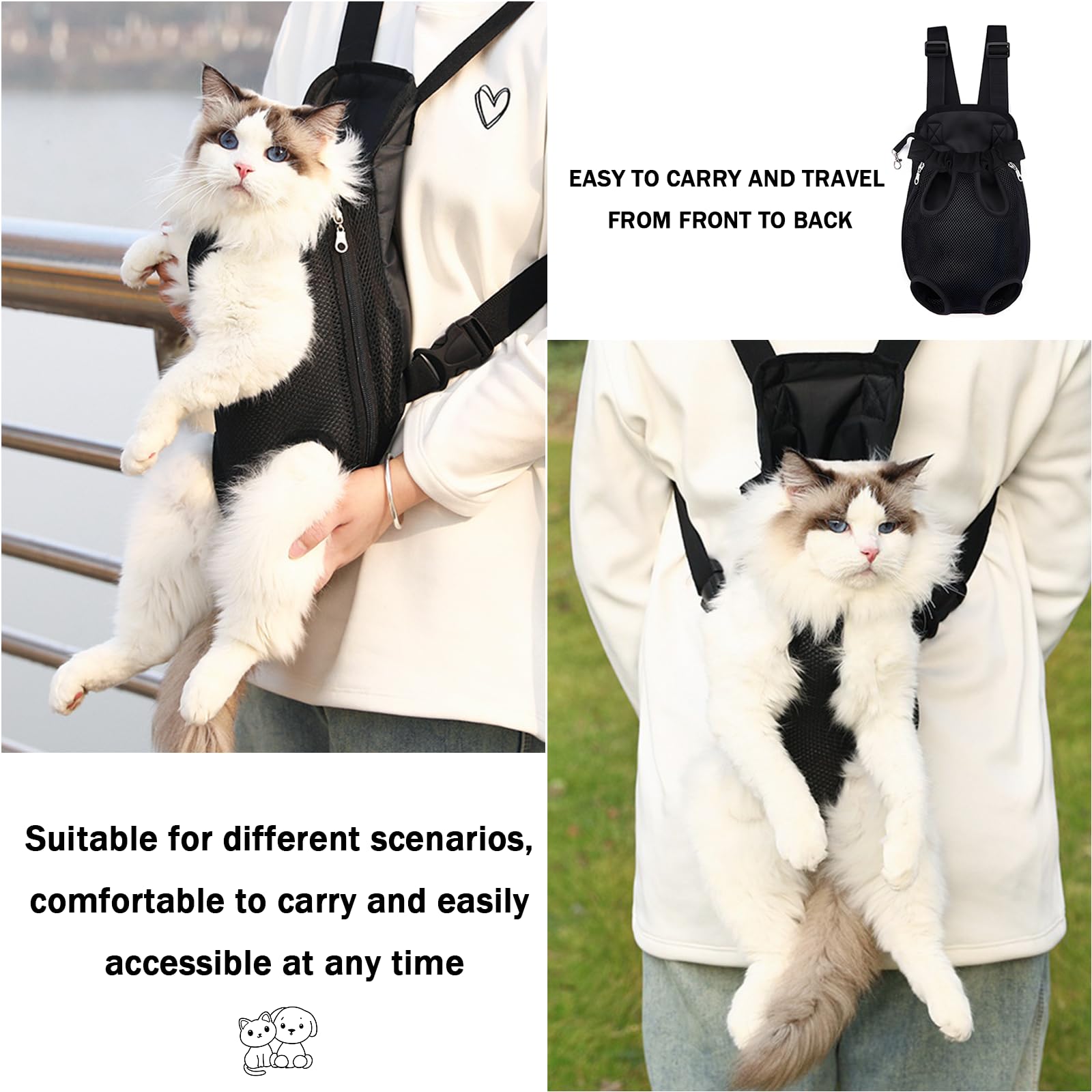 Yehenarn black large size fits pets up to 18 pounds securely.