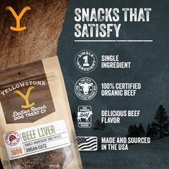 Yellowstone beef liver treats no additives image communicates a clean, minimal formula for mindful treats.