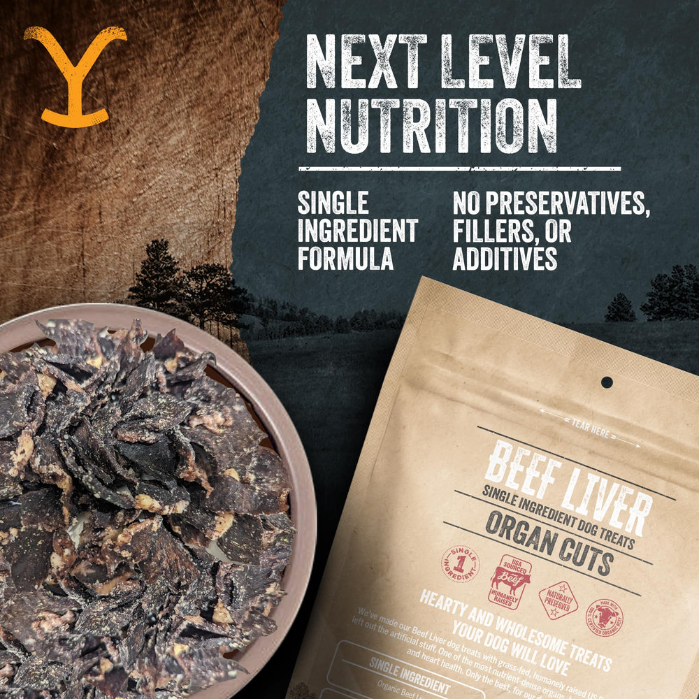 Yellowstone beef liver treats USDA-inspected facility label emphasizes safety and quality production standards.