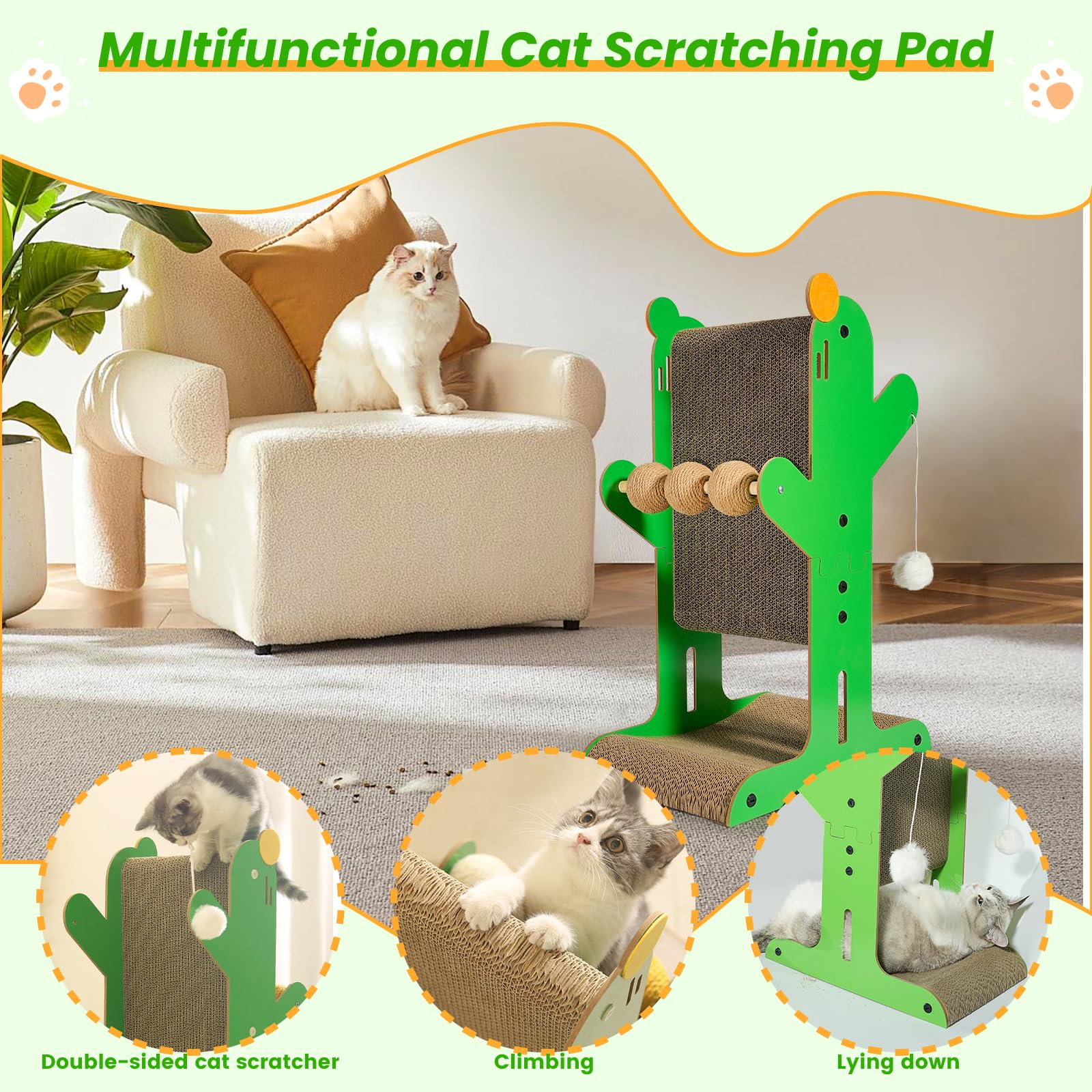 YEMOO cat scratcher with sisal balls encouraging interactive play and claw maintenance