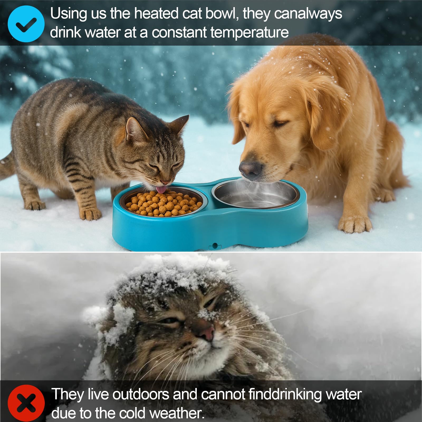 YEOLEH pet heated bowl 23oz capacity ideal for multiple pets or all-day use.