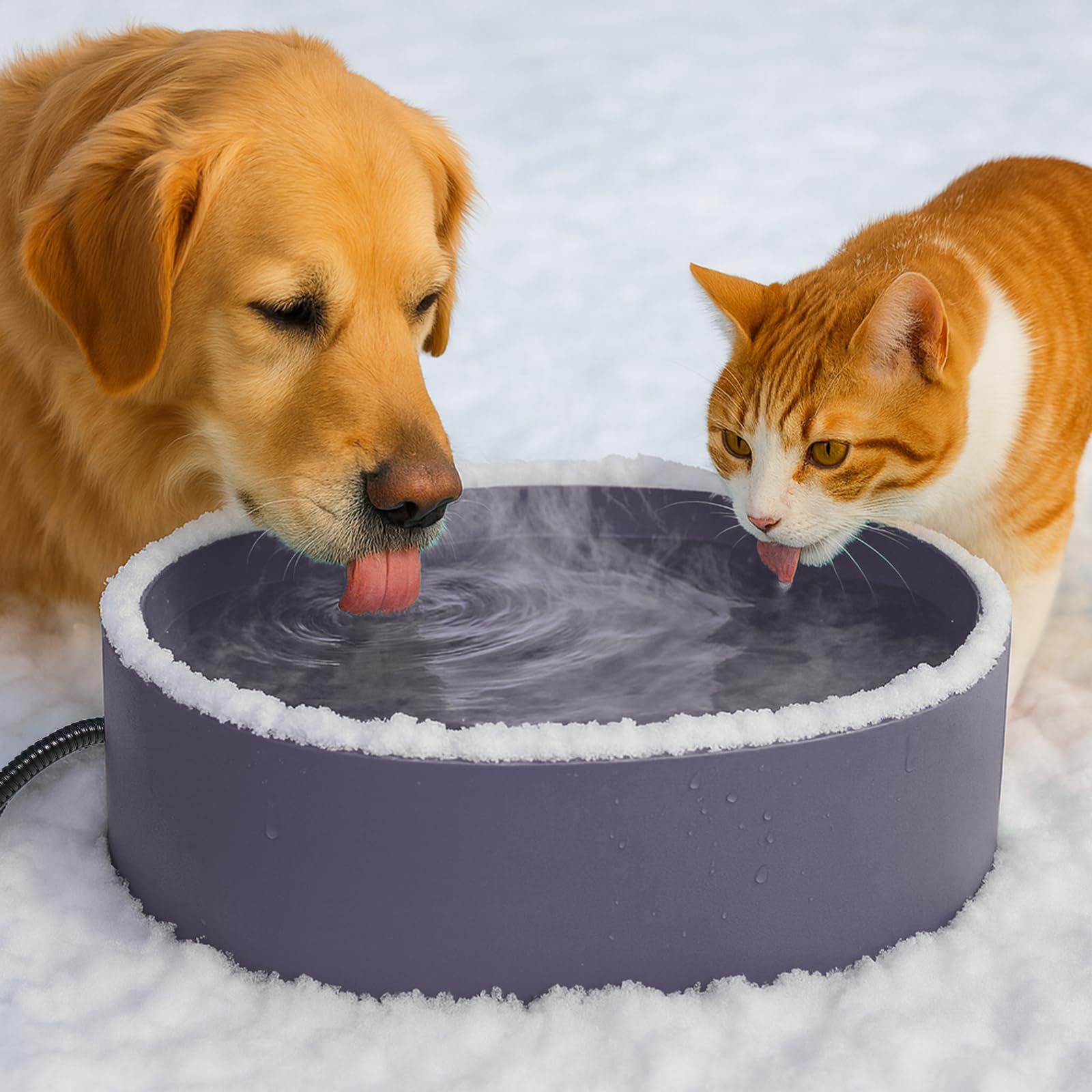 YEOLEH Pet Heated Bowl outdoor-thermostatic-heating maintains warmth for outdoor pets.