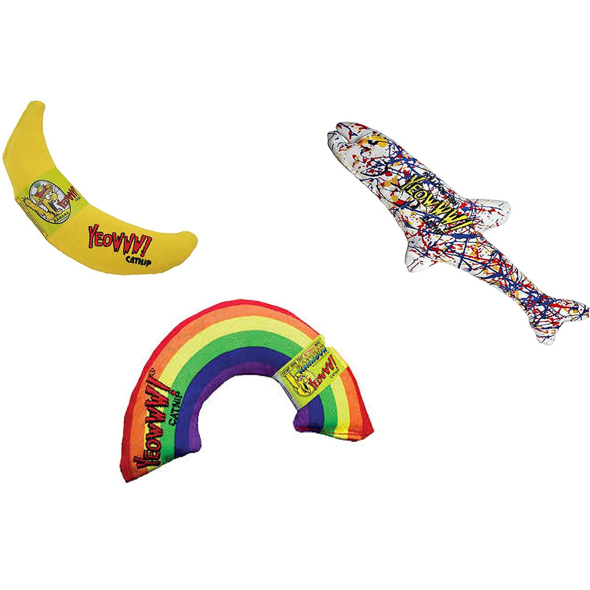 Yeowww! Banana catnip toy curves for nibbling and energetic play.