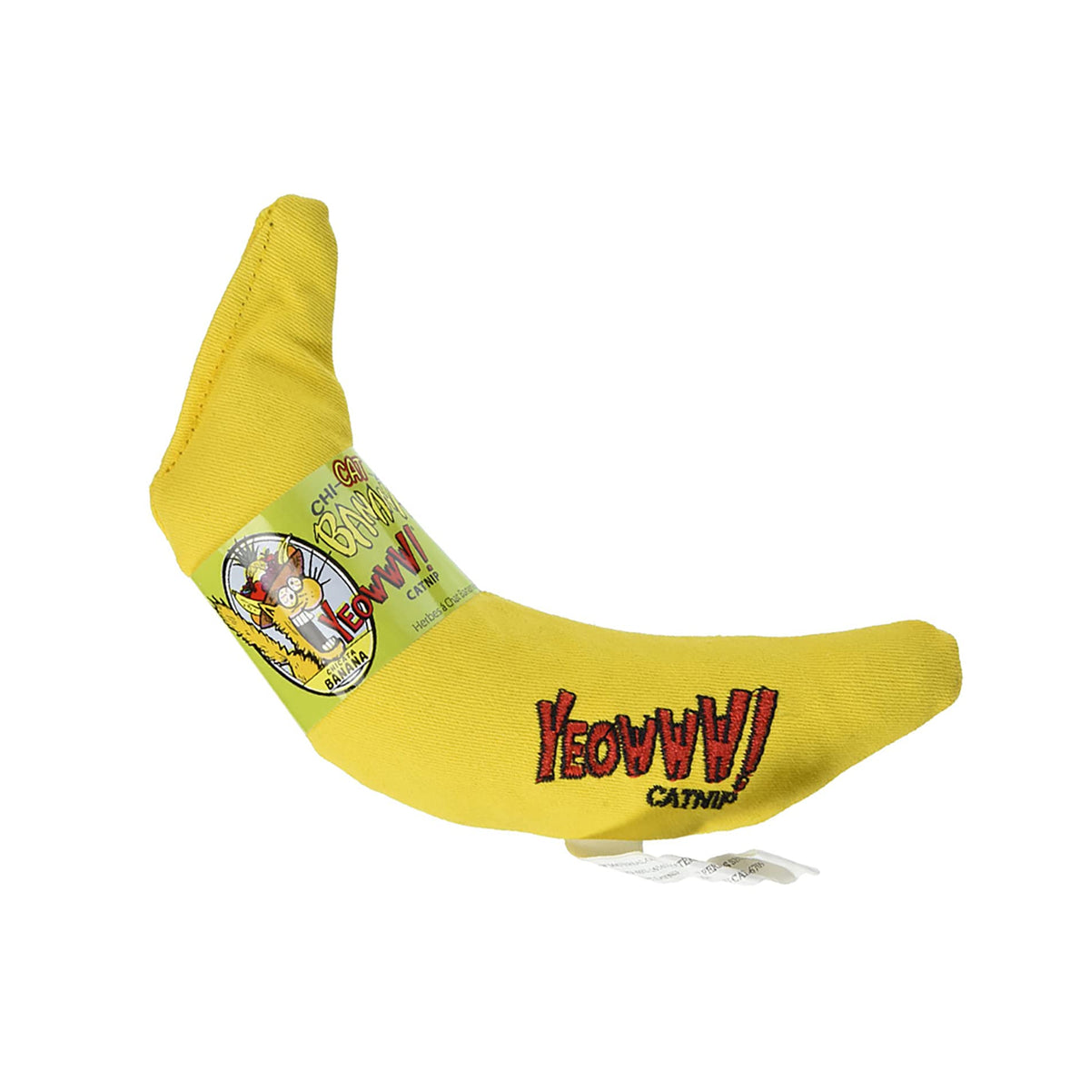 Yeowww! Banana Catnip Toy yellow banana, 7-inch length, ideal for engaging play with organic catnip.