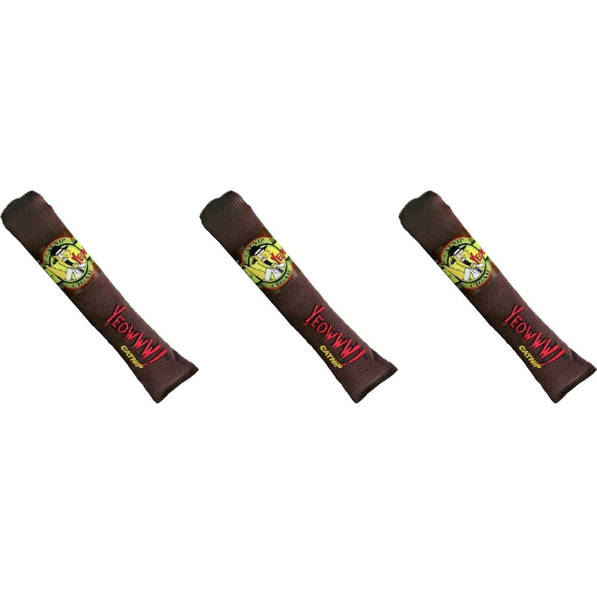 Yeowww! Catnip Cigar pack shows three toys for interactive play and enrichment