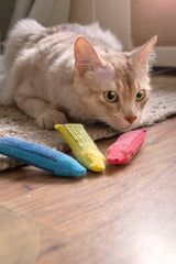 YEOWWW! catnip crayon yellow closeup—organic catnip aroma motivates pounce