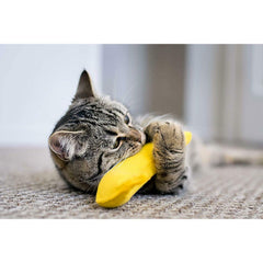Yeowww! Banana catnip in-use demonstrates engaging playtime and interactive enrichment for cats.