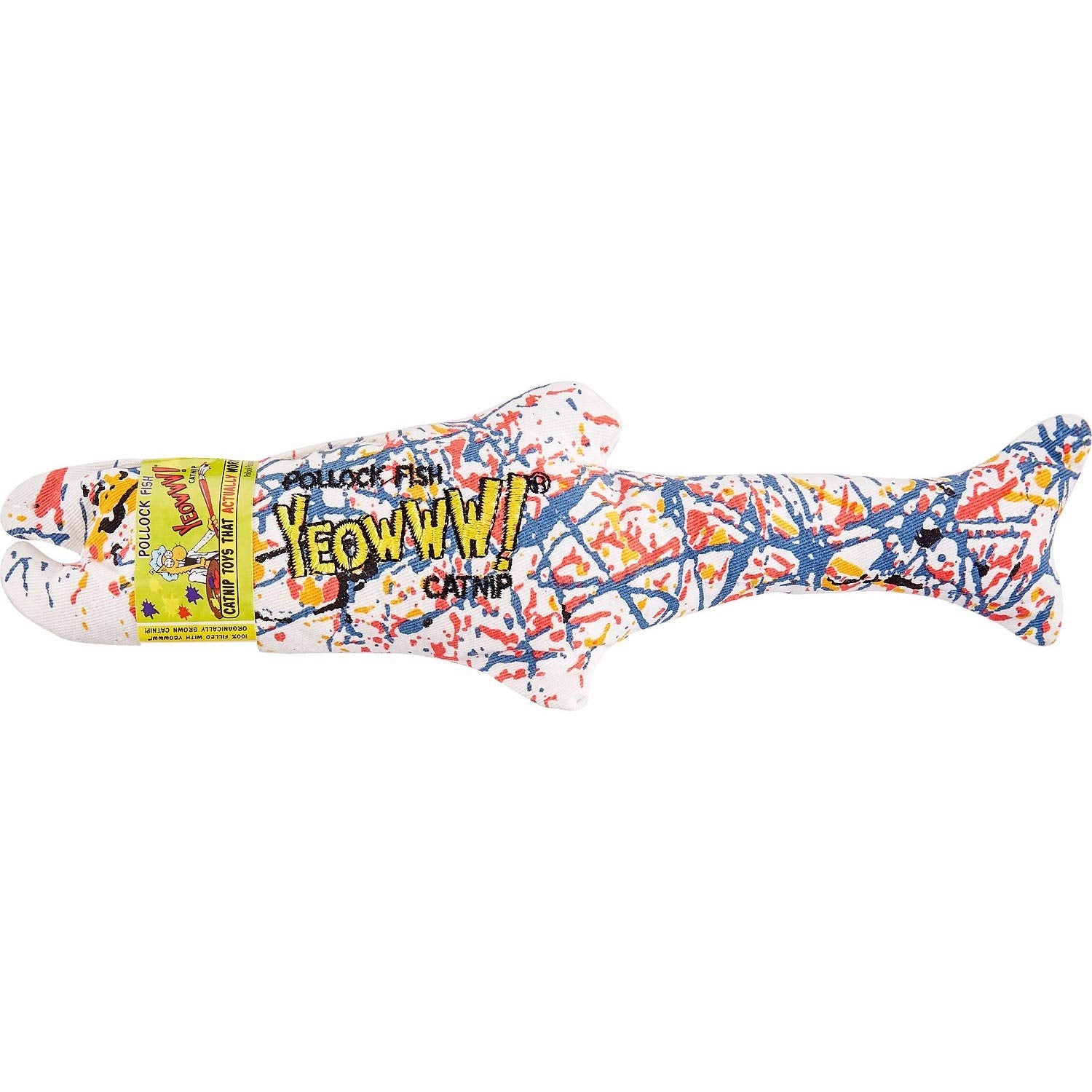 Yeowww! Pollock fish catnip toy stuffed with organic catnip for nibbling and bunny-kicking.