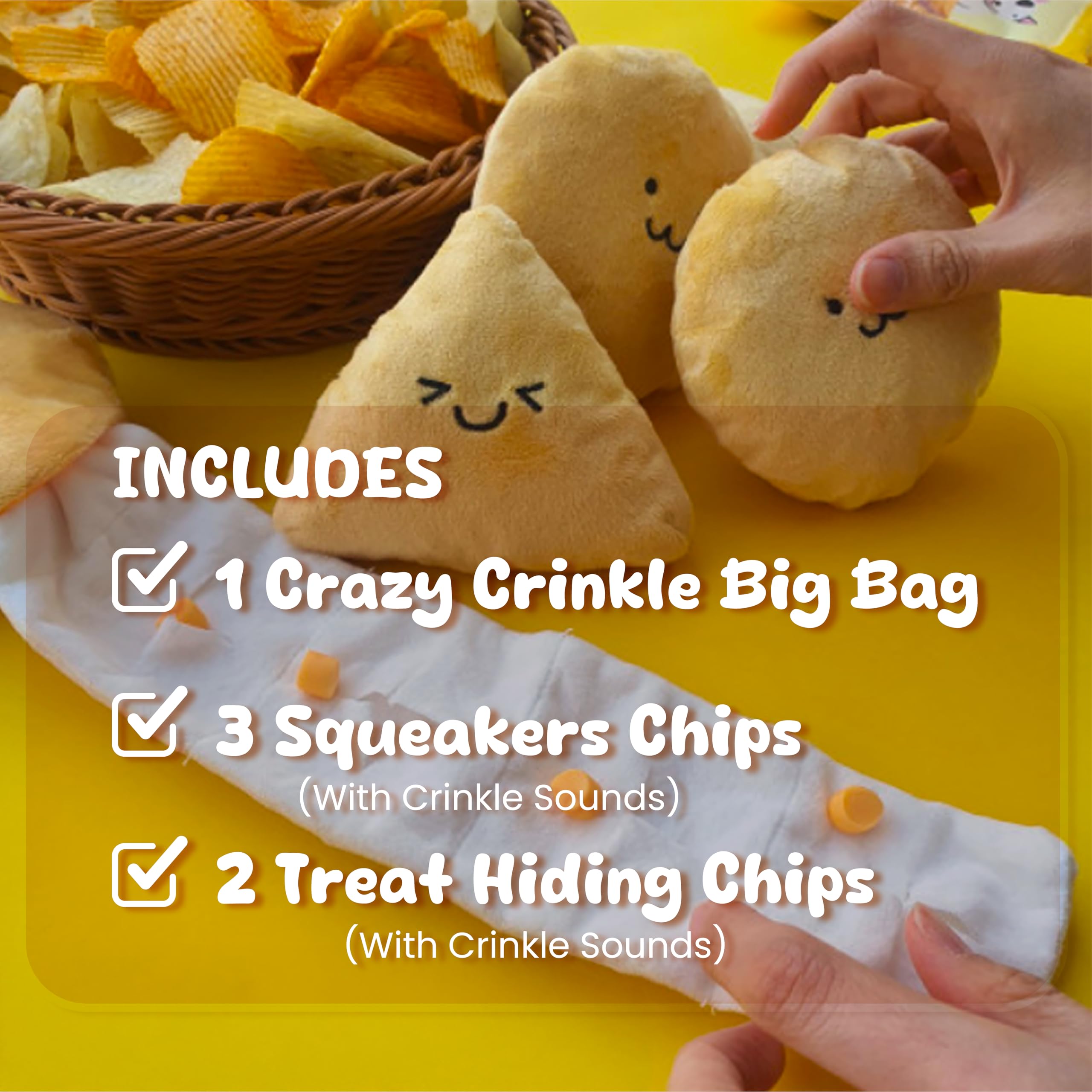 YEPPUPPY Sniffing Play chips with squeakers boost playful stimulation.