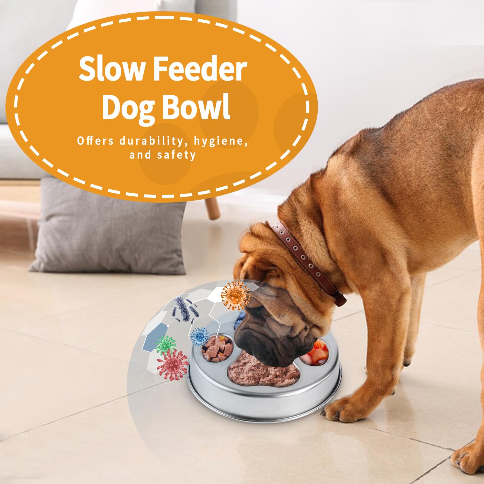 YeQIENGC slow feeder dog bowl 33.8oz capacity suits wet or dry food.