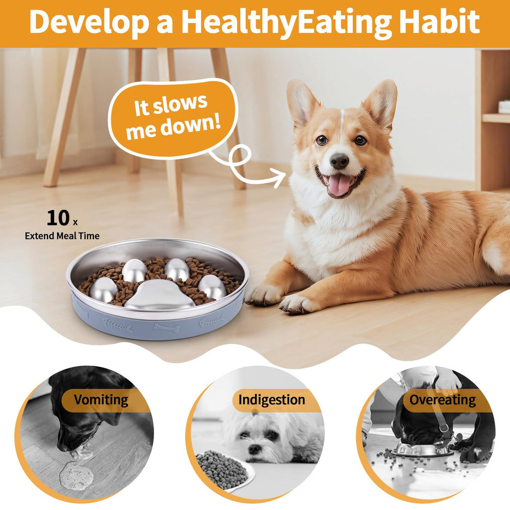 YeQIENGC slow feeder dog bowl paw-pattern maze reduces gulping and adds mental stimulation.