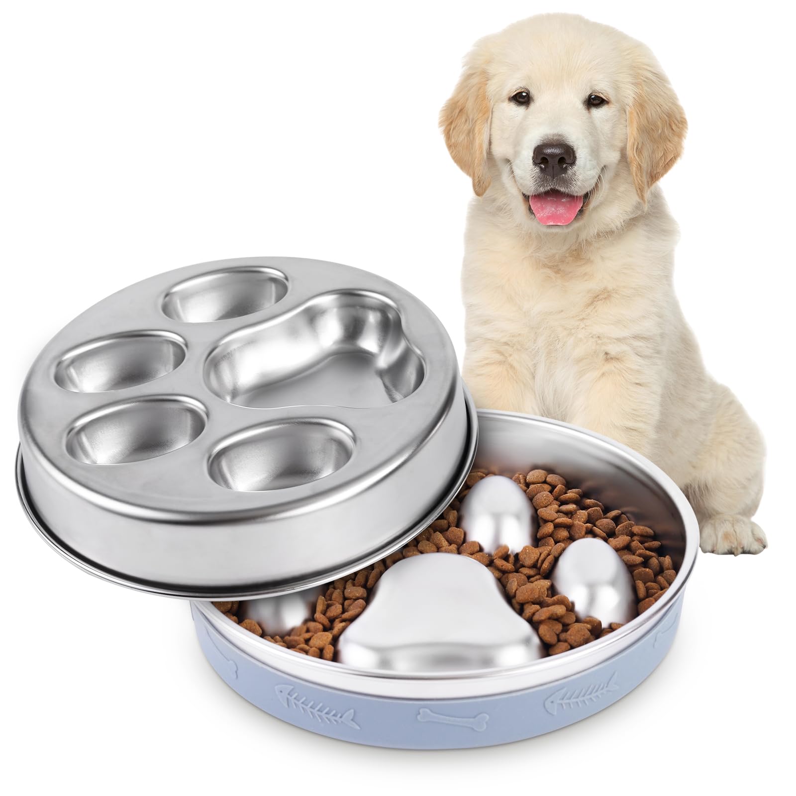 YeQIENGC slow feeder dog bowl with reversible design slows fast eaters for calmer meals.