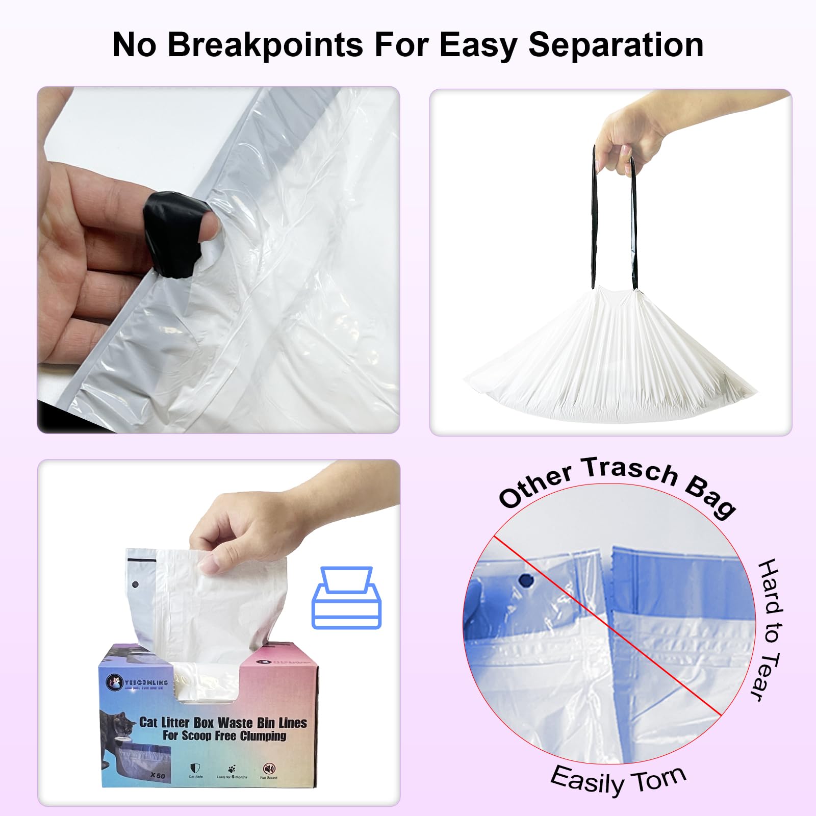 YESORMLING easy-cleanup design promotes quick disposal with drawstrings.