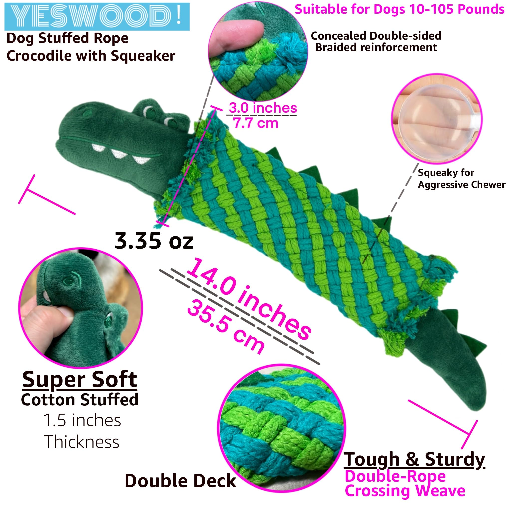 YESWOOD! double rope crossing weave emphasizes durability for strong chewers and longer play.