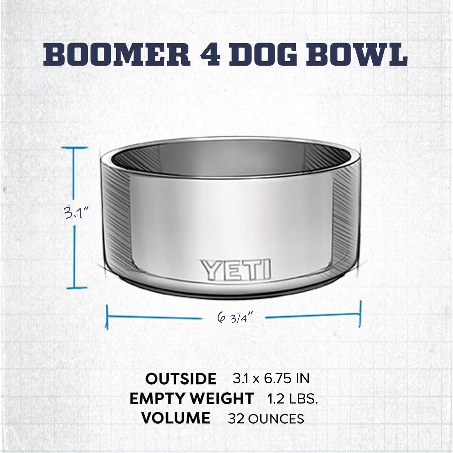 YETI Boomer 4 holds 32 ounces for kibble or water on adventures.