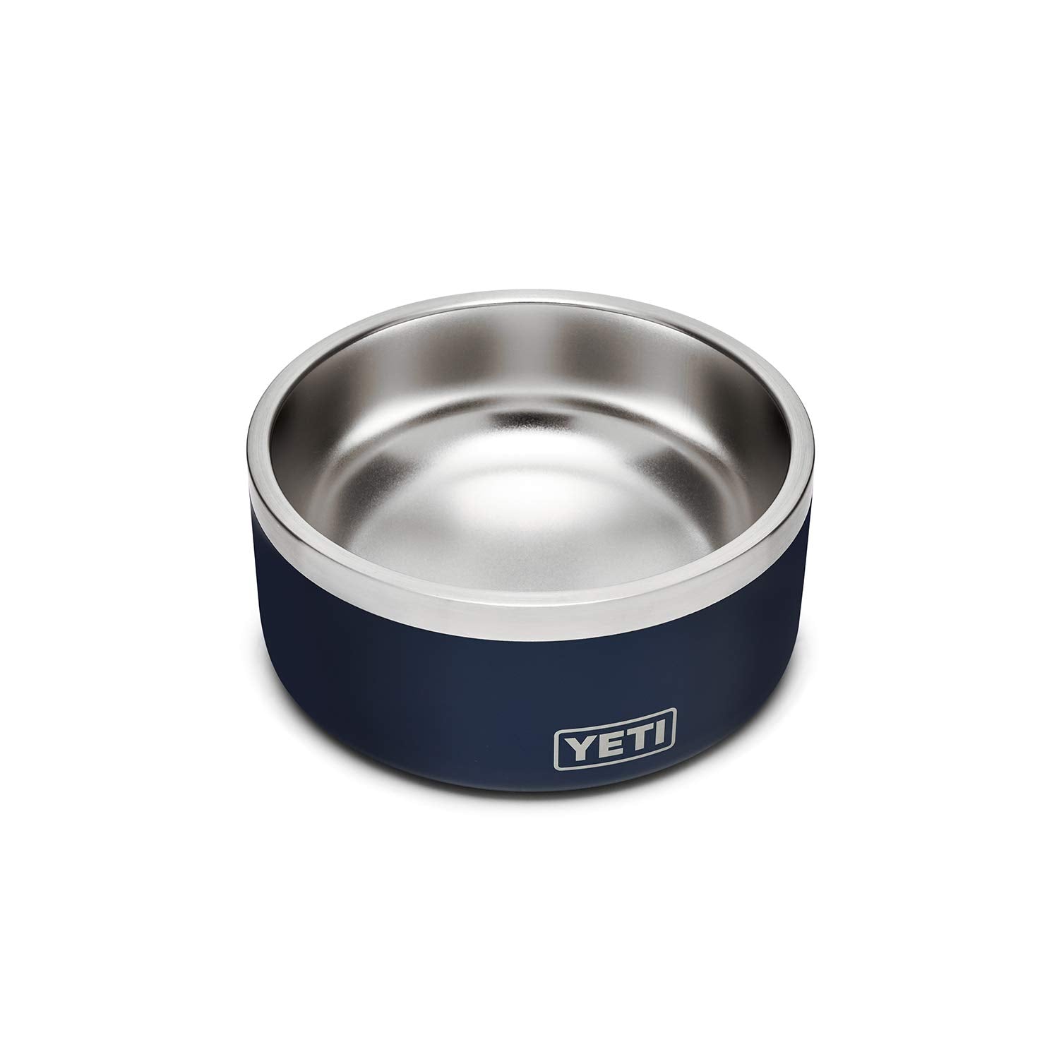 YETI Boomer 4 navy bowl top-down view demonstrates wide rim for easy filling.