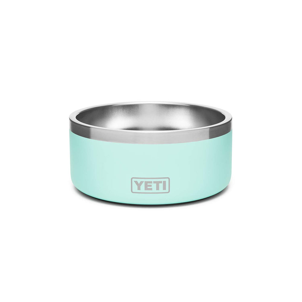 YETI Boomer 4 seafoam dog bowl filled with kibble for easy feeding.