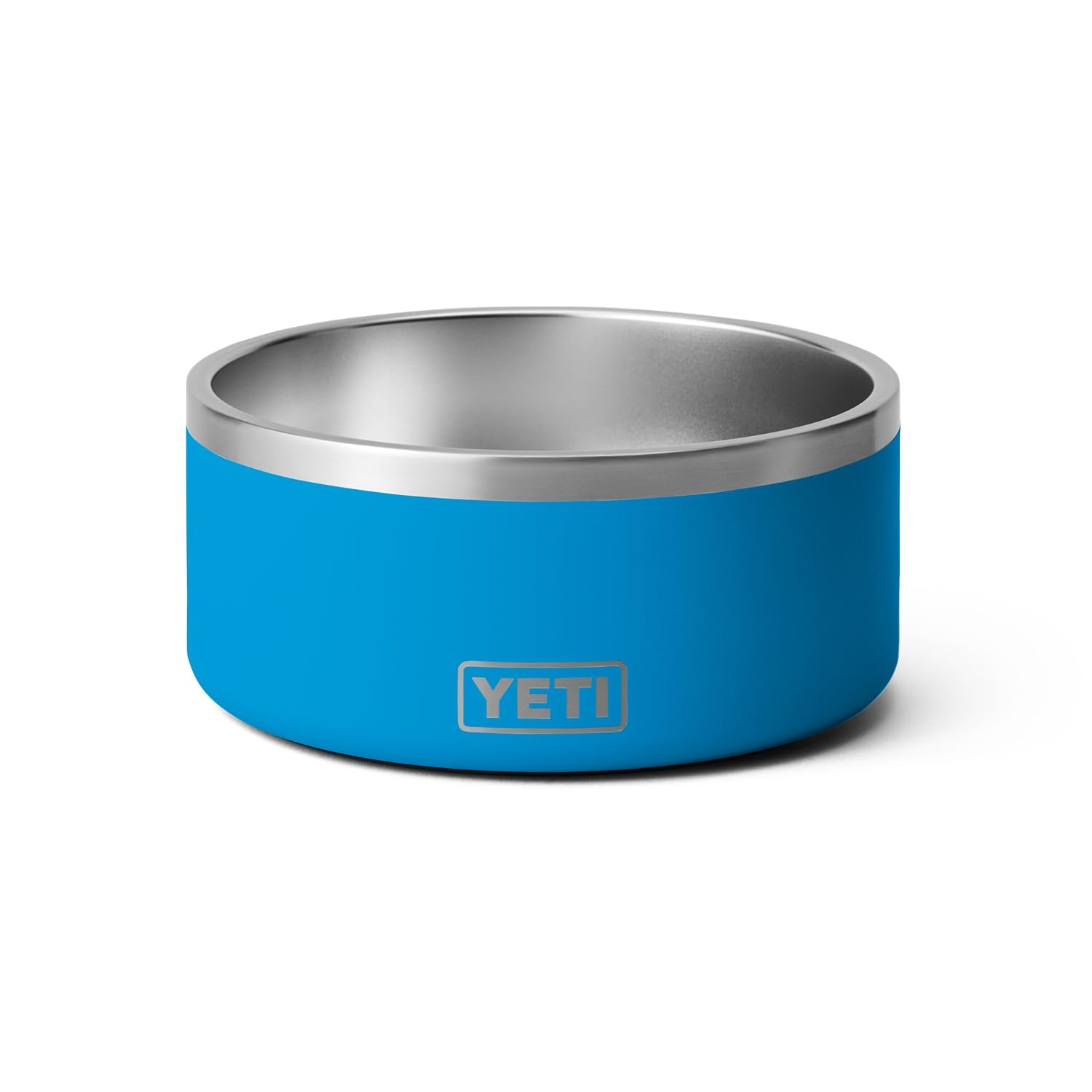 YETI Boomer 8 dog bowl top view in Big Wave Blue, durable stainless steel for kibble and water
