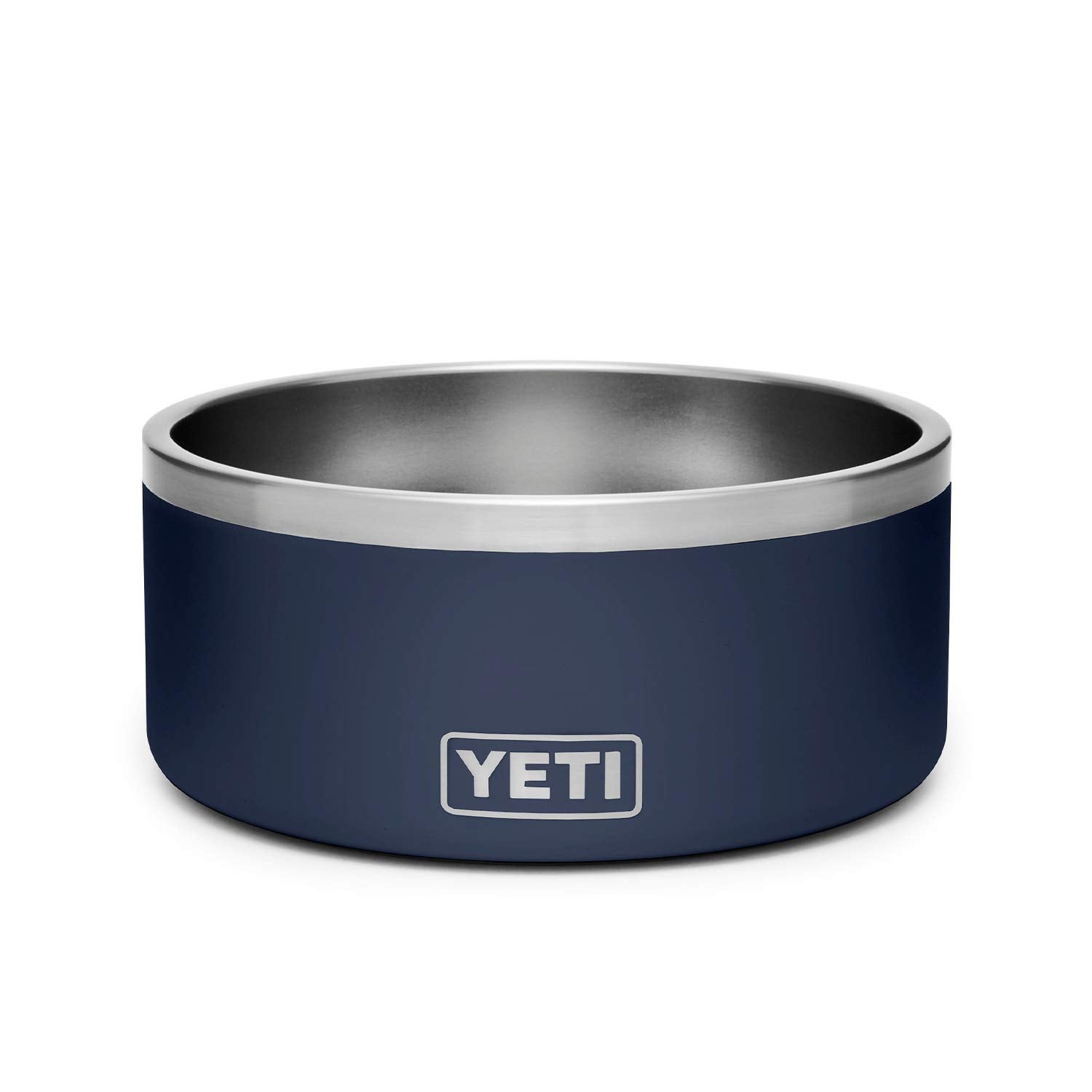 YETI Boomer 8 navy side view shows sturdy stainless steel construction for everyday use