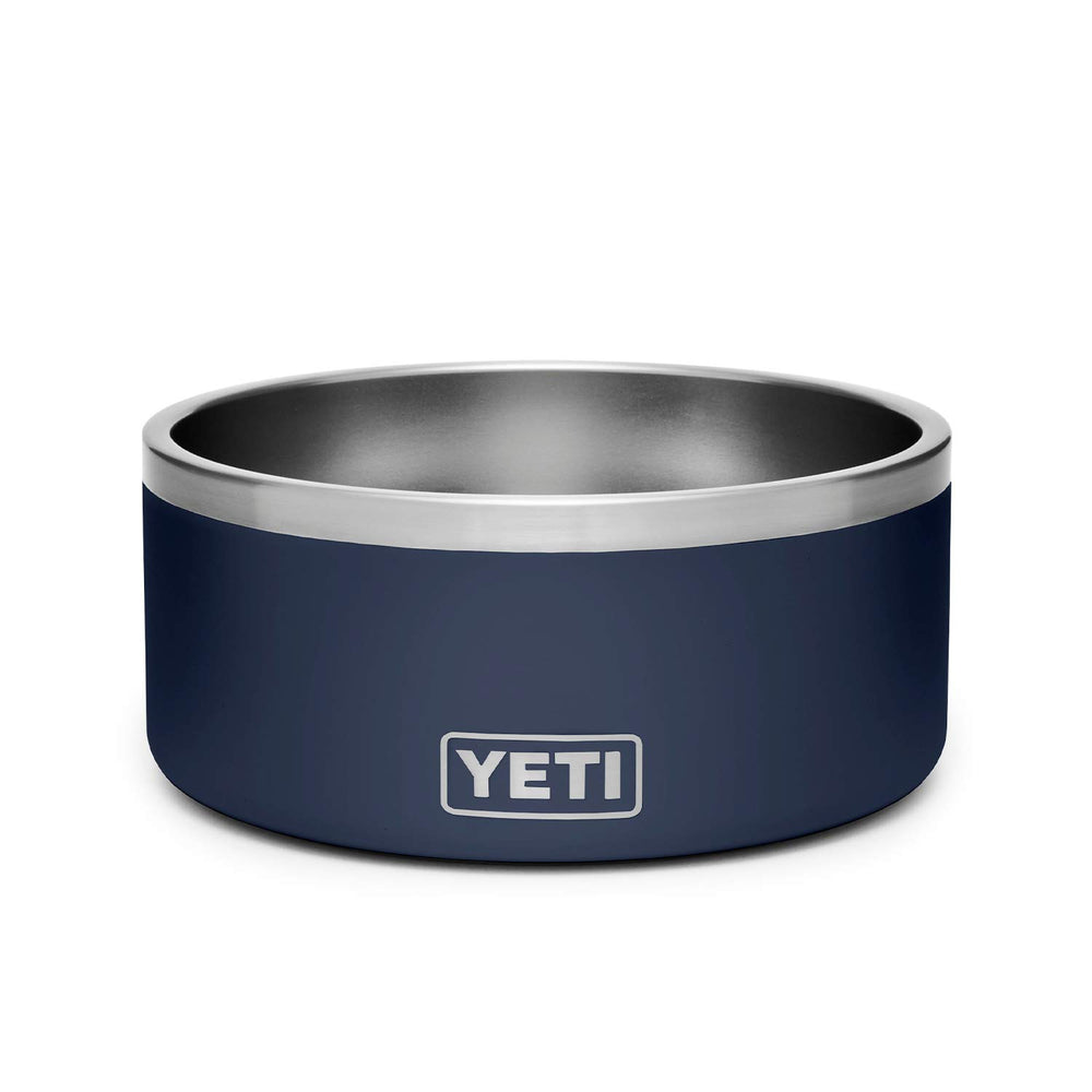 YETI Boomer 8 navy side view shows sturdy stainless steel construction for everyday use