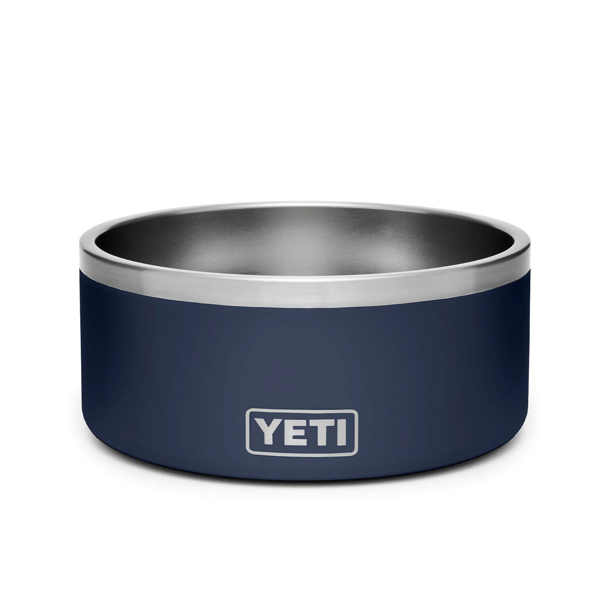 YETI Boomer 8 navy side view shows sturdy stainless steel construction for everyday use