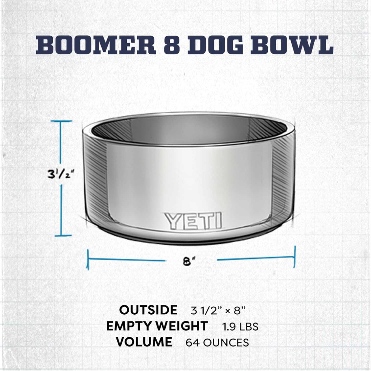 YETI Boomer 8 stainless steel detail indicates rust-resistance and dent-tough durability