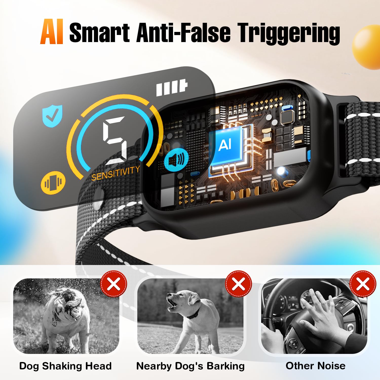 Yetogib AI recognition bark collar detects barking to reduce false triggers in busy environments