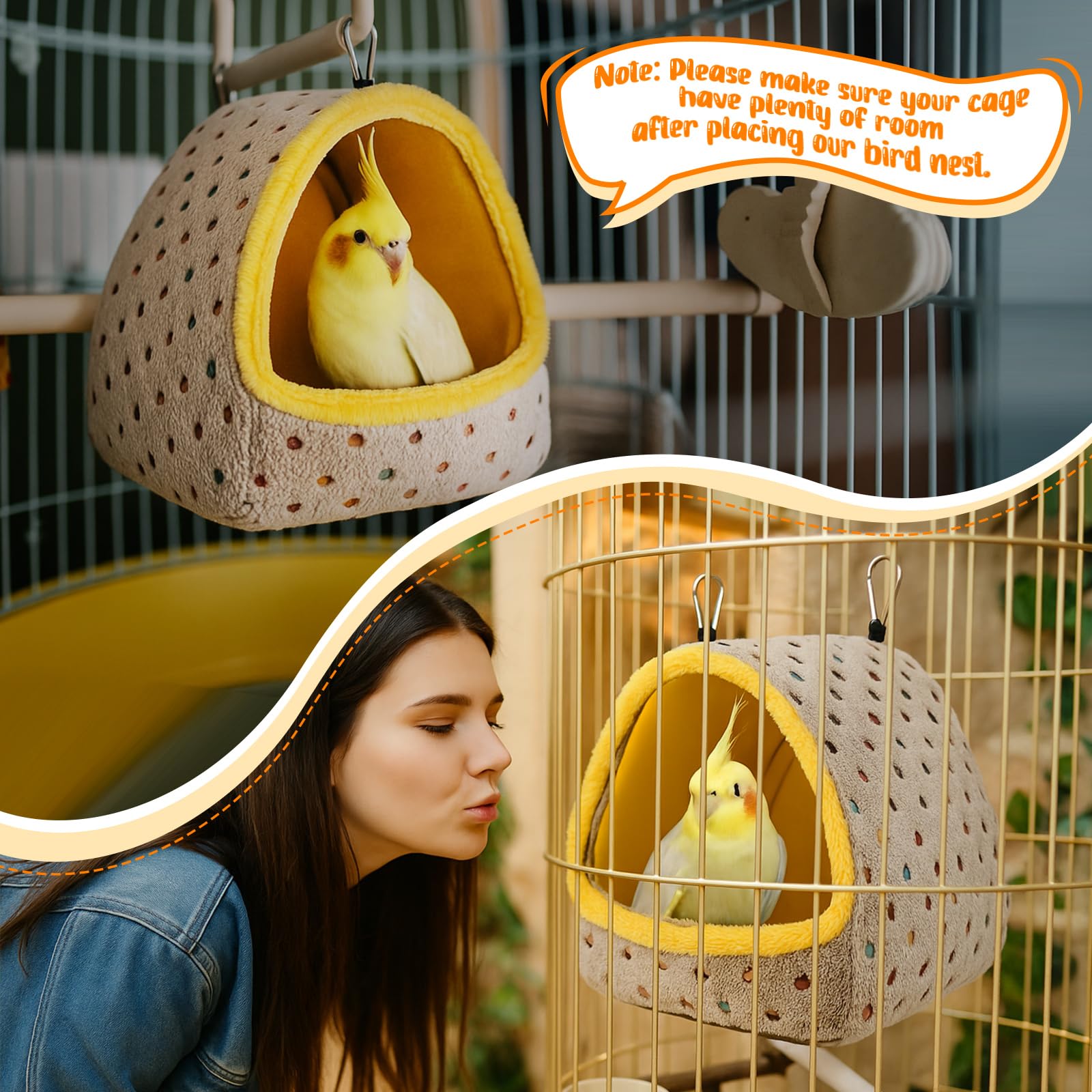 Yeyeplum plush exterior and soft fabric cushions the parrot in comfort