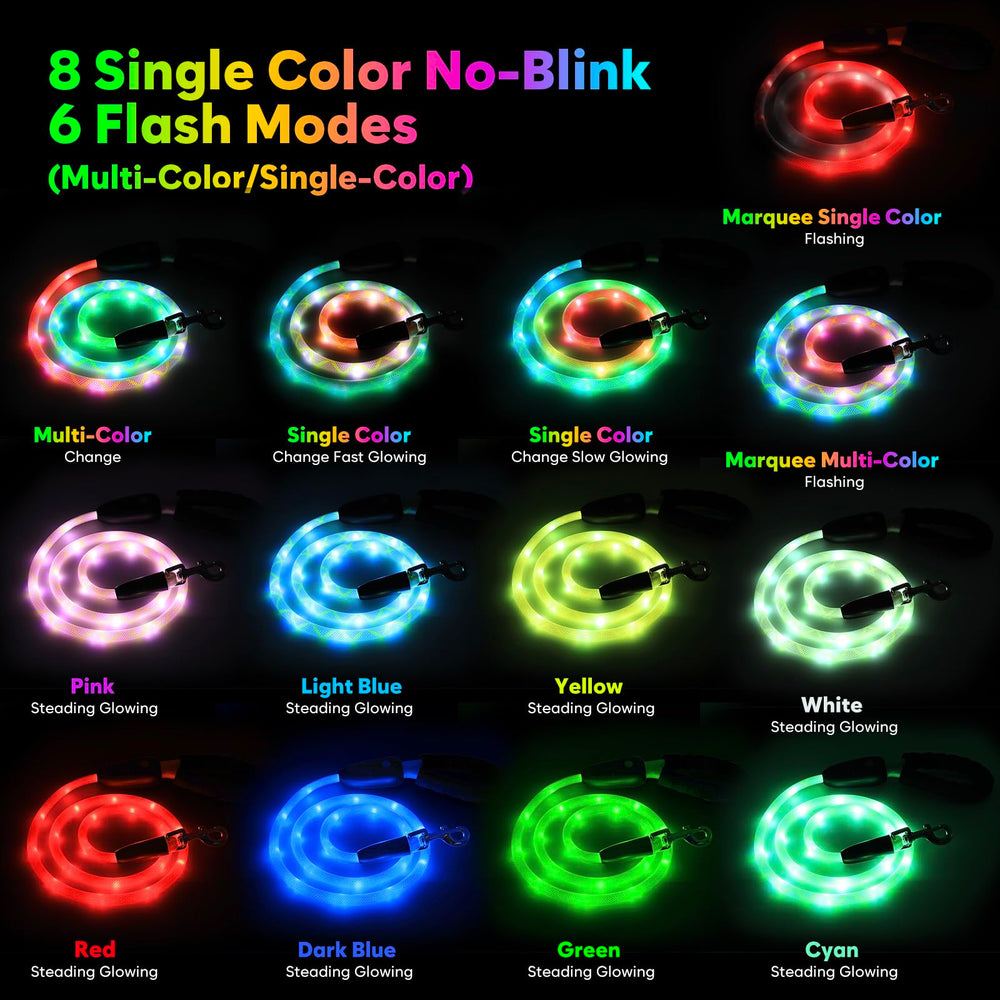 YFbrite dog leash with 15 flashing modes for customizable visibility.