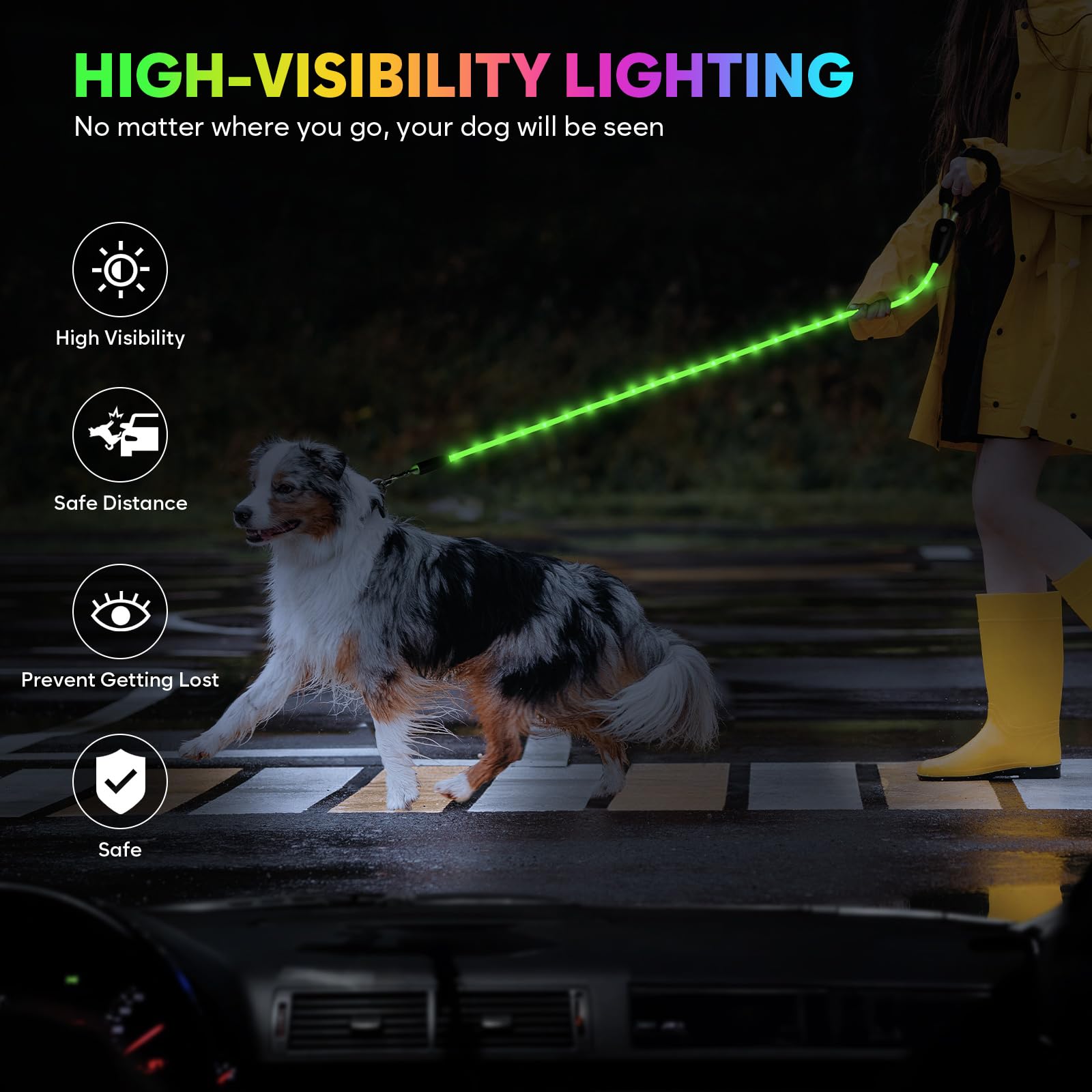 YFbrite dog leash has a rotatable double-headed hook to prevent tangles.