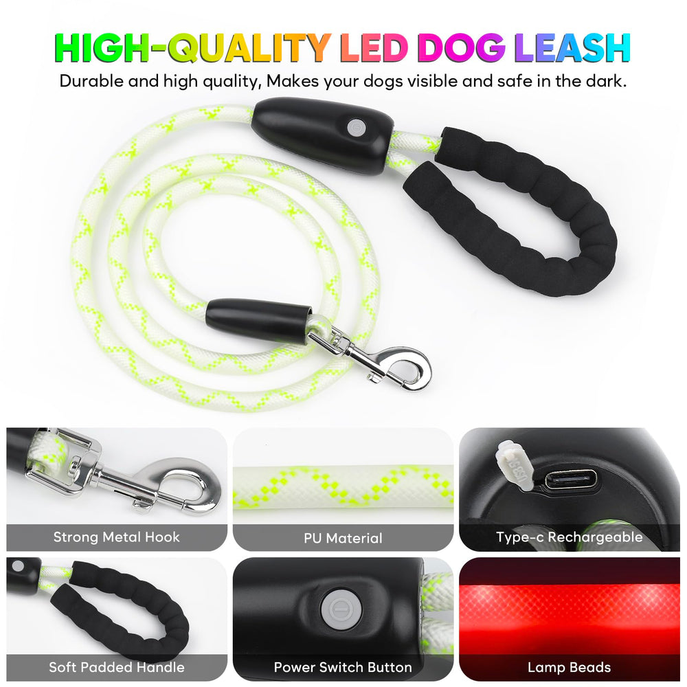 YFbrite dog leash features silicone waterproof material for easy outdoor cleaning.