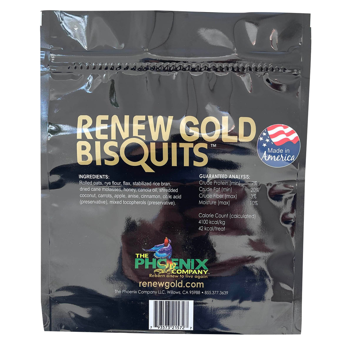 YFCACT Renew Gold Bisquits packaging shows natural ingredients for a tasty horse treat.