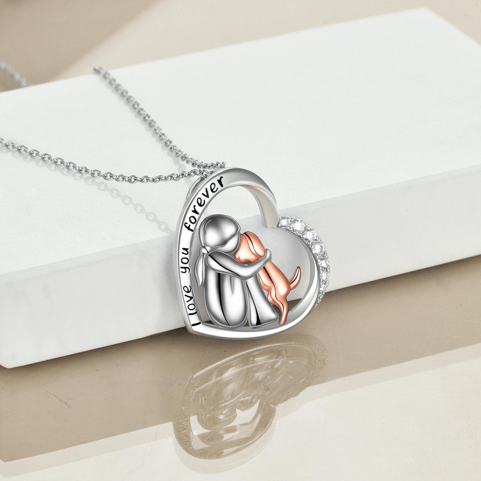 YFN rose-tone dog pendant on chain conveys affectionate remembrance