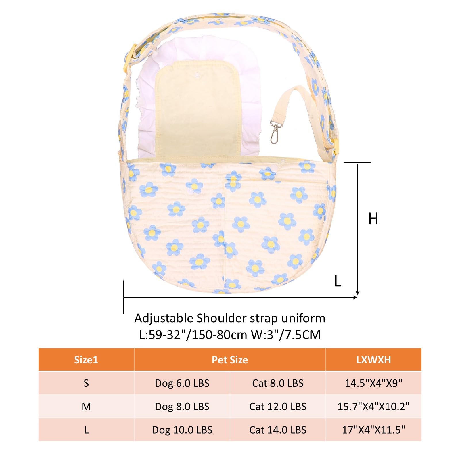 YHSHYZH Floral Dog Carrier blue daisy front view, versatile sling as handbag