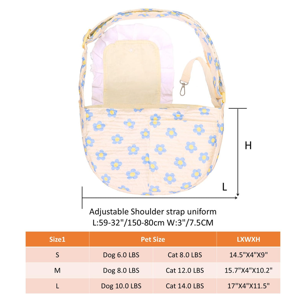 YHSHYZH Floral Dog Carrier blue daisy front view, versatile sling as handbag