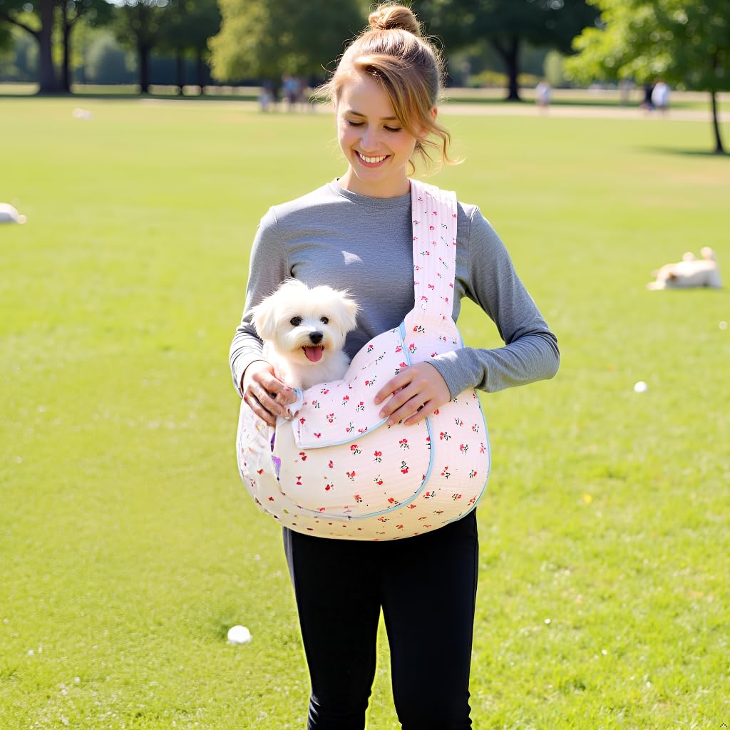 YHSHYZH floral pet carrier sling white shows easy-access opening for quick pet placement