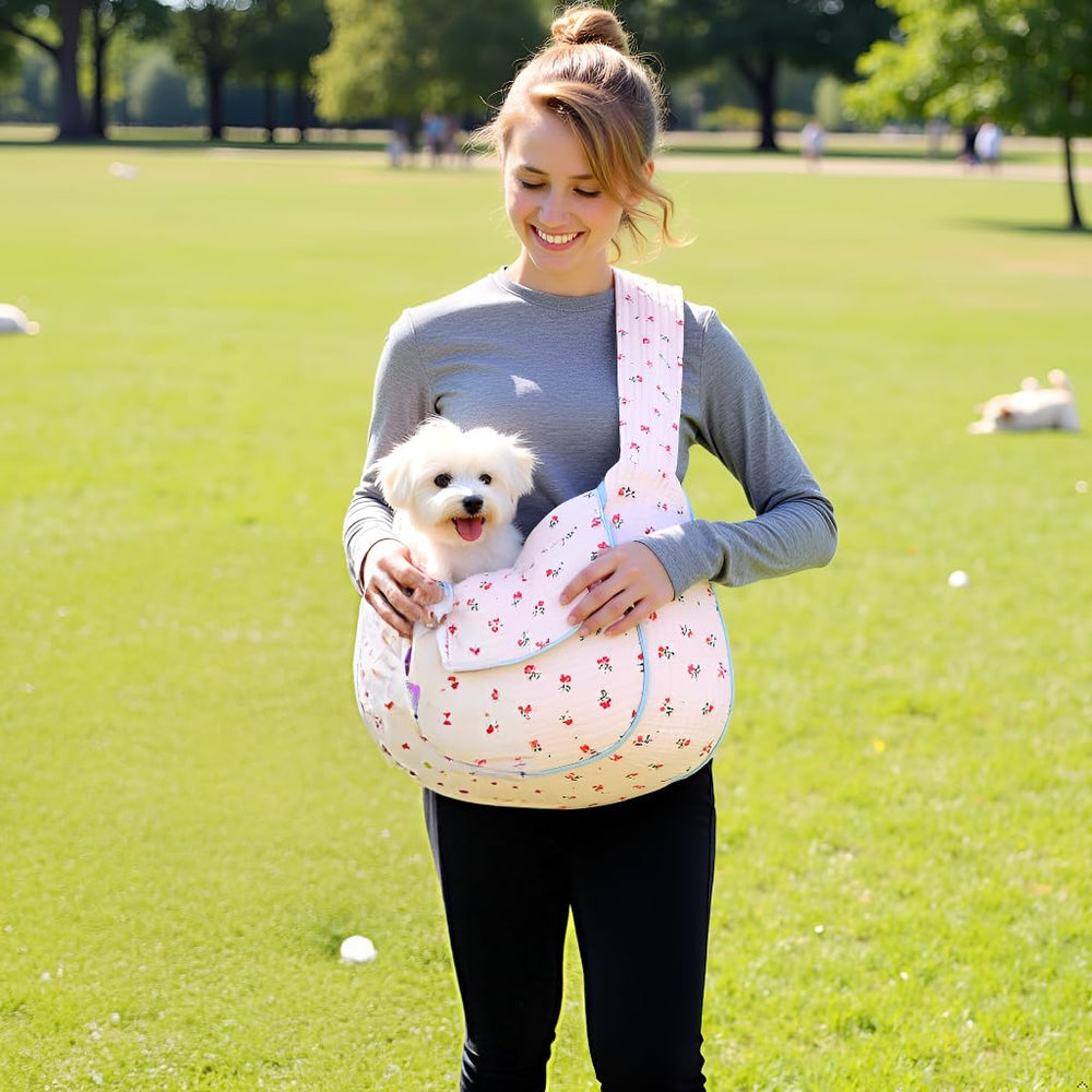 YHSHYZH floral pet carrier sling white shows easy-access opening for quick pet placement