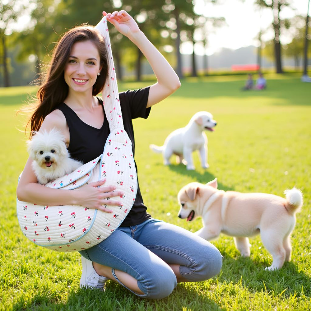 YHSHYZH sling supports small pets up to 15 pounds during park walks