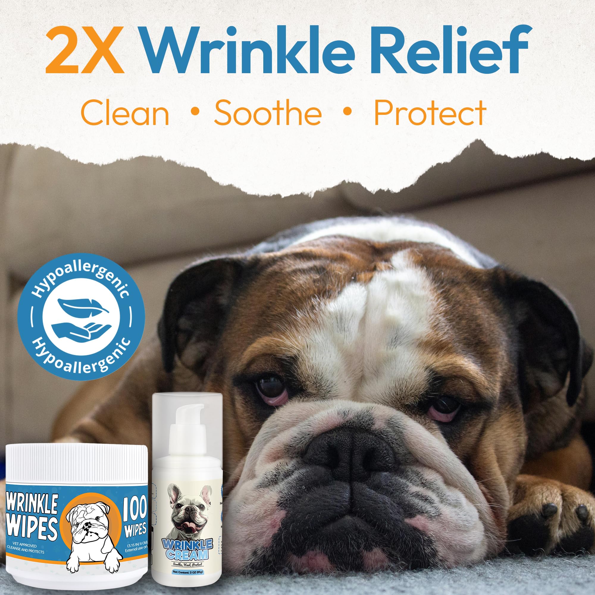 Yibesi Bulldog Wrinkle Wipes dual-texture close-up demonstrates dirt removal and odor control.