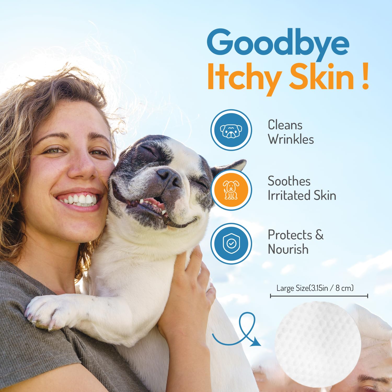 Yibesi Bulldog Wrinkle Wipes face folds cleans dirt and deodorizes folds