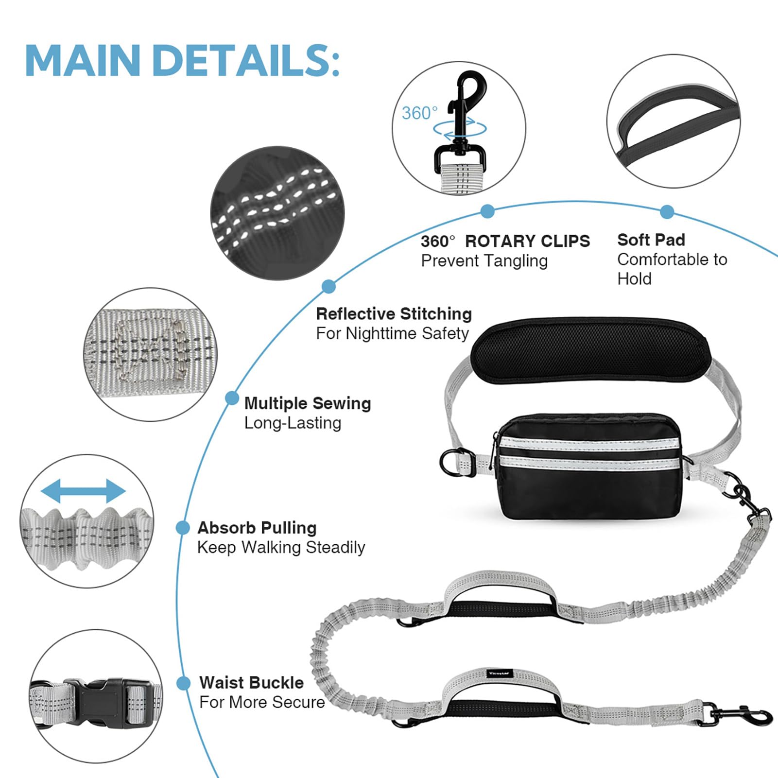 Yicostar dual metal clips securely attach the leash to your dog