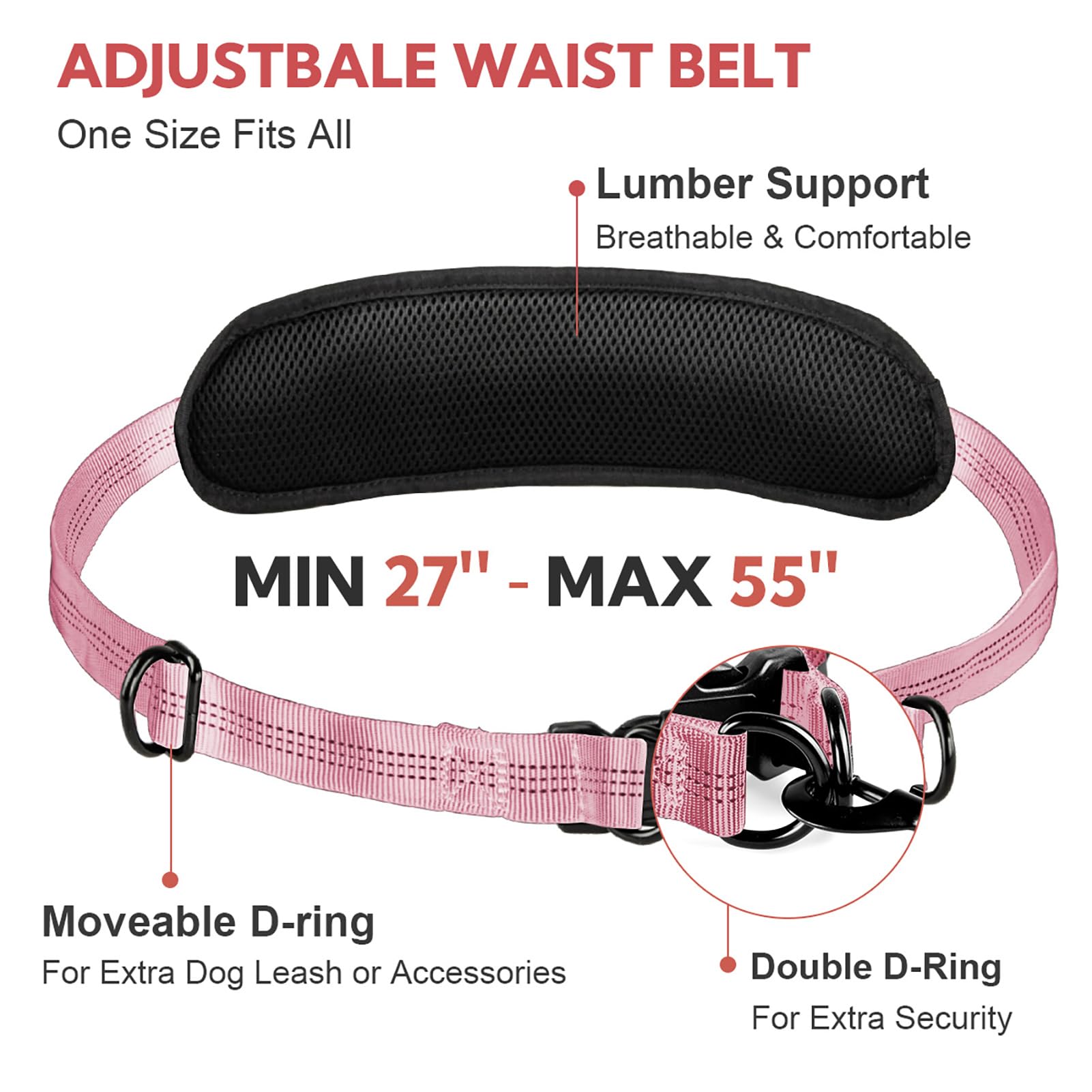 Yicostar hands free dog leash shows 55-inch bungee and extended stretch for freedom.