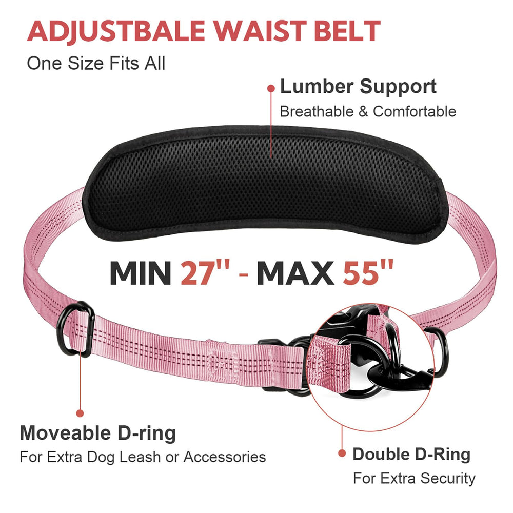 Yicostar hands free dog leash shows 55-inch bungee and extended stretch for freedom.
