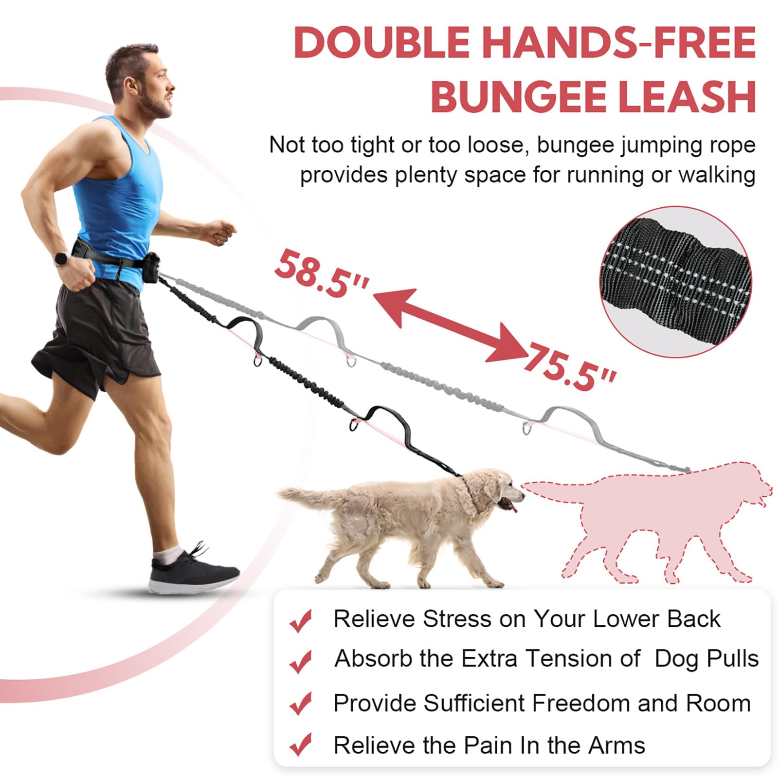 Yicostar hands-free leash with double handle for better control in crowds