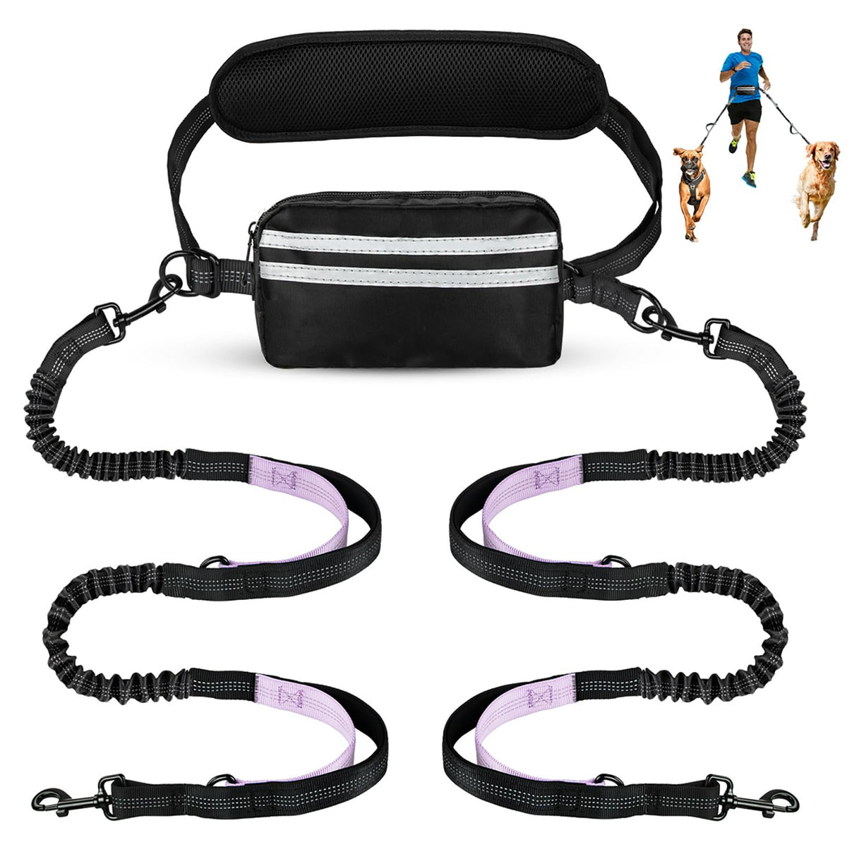 Yicostar hands-free dog leash pouch for two dogs boosts control during walks.